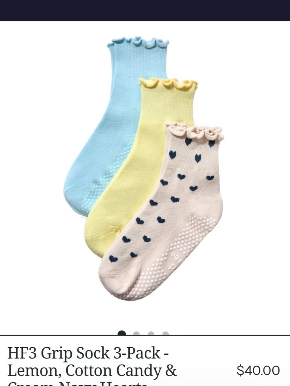 Hold For Three Grip Socks 3-Pack - Cotton Candy Blue, Lemon Yellow & Cream Heart